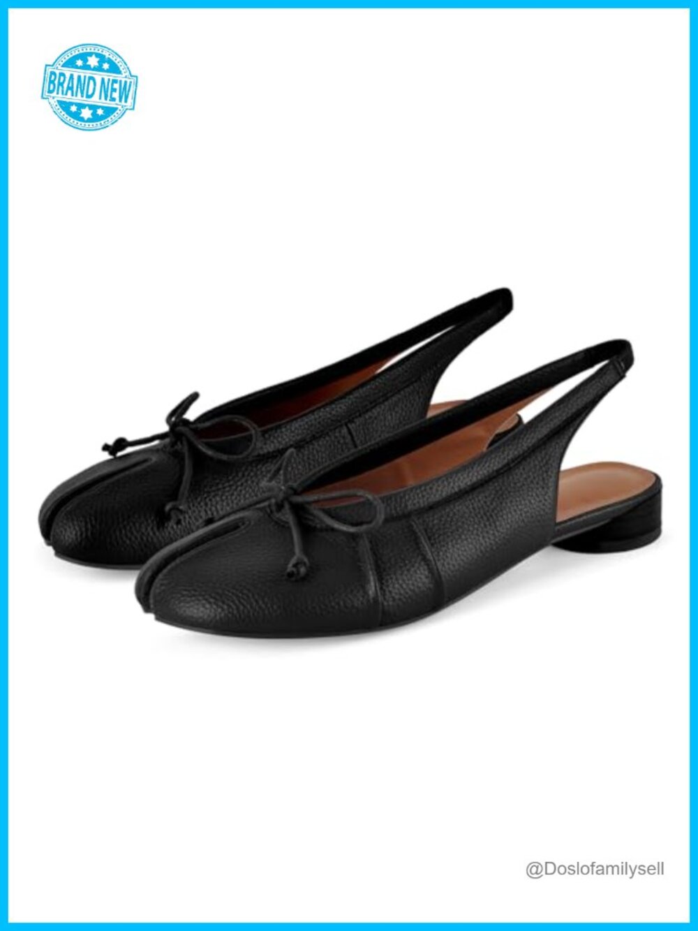 Tabi Flats Split Toe Slingback Low Heel Leather Japanese Bow Flats